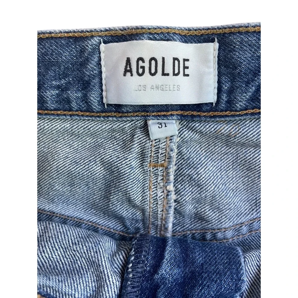 Agolde Leif Denim Skirt Medium Indigo Raw Hem Cotton Size 31